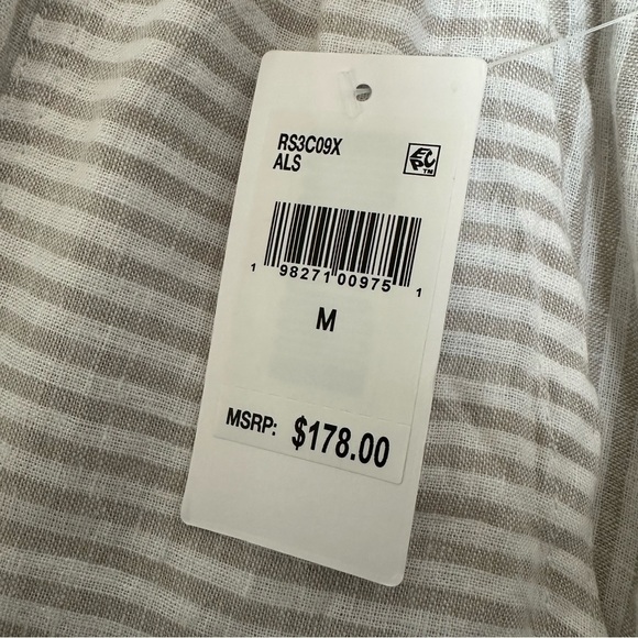 Spendid Elastic Waist Linen Blend Tan Cream Stripe Pants, Medium - Picture 5 of 8